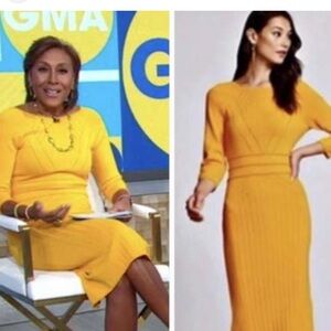 Yellow Long Sleeve Knit Midi Dress - Women's